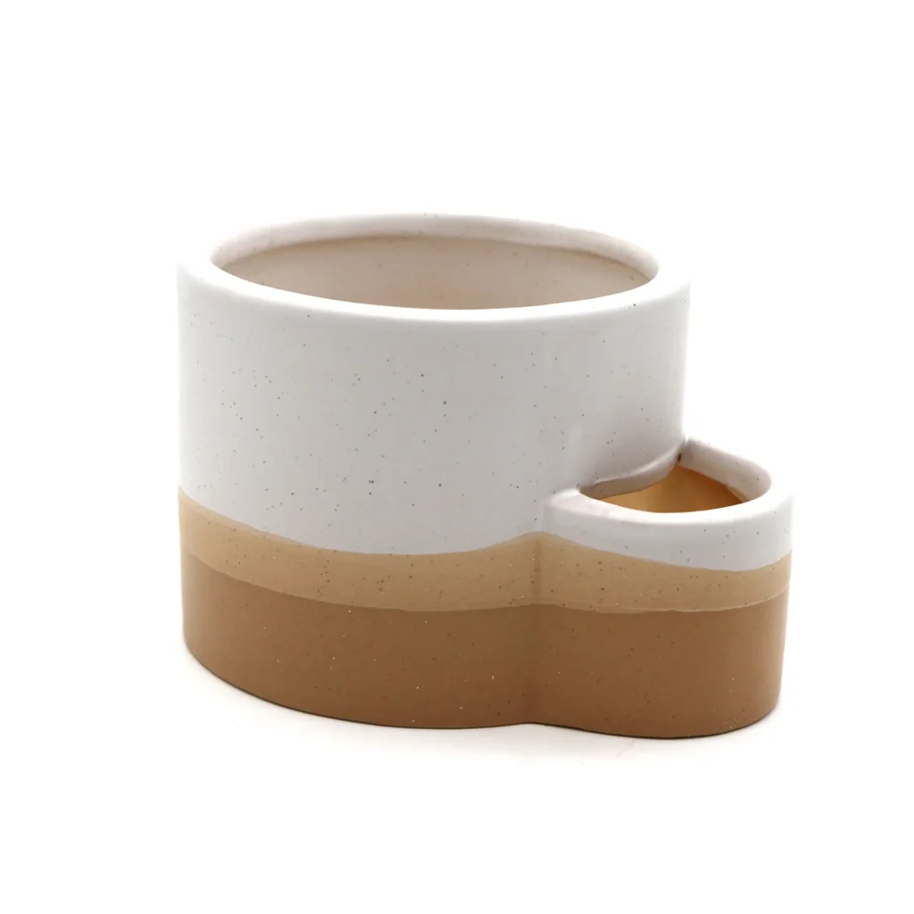 White Brown Ceramic Holder with Match Slot
