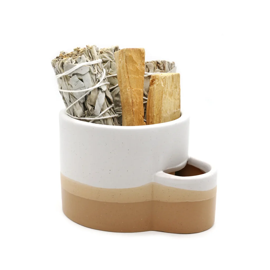 White Brown Ceramic Holder with Match Slot