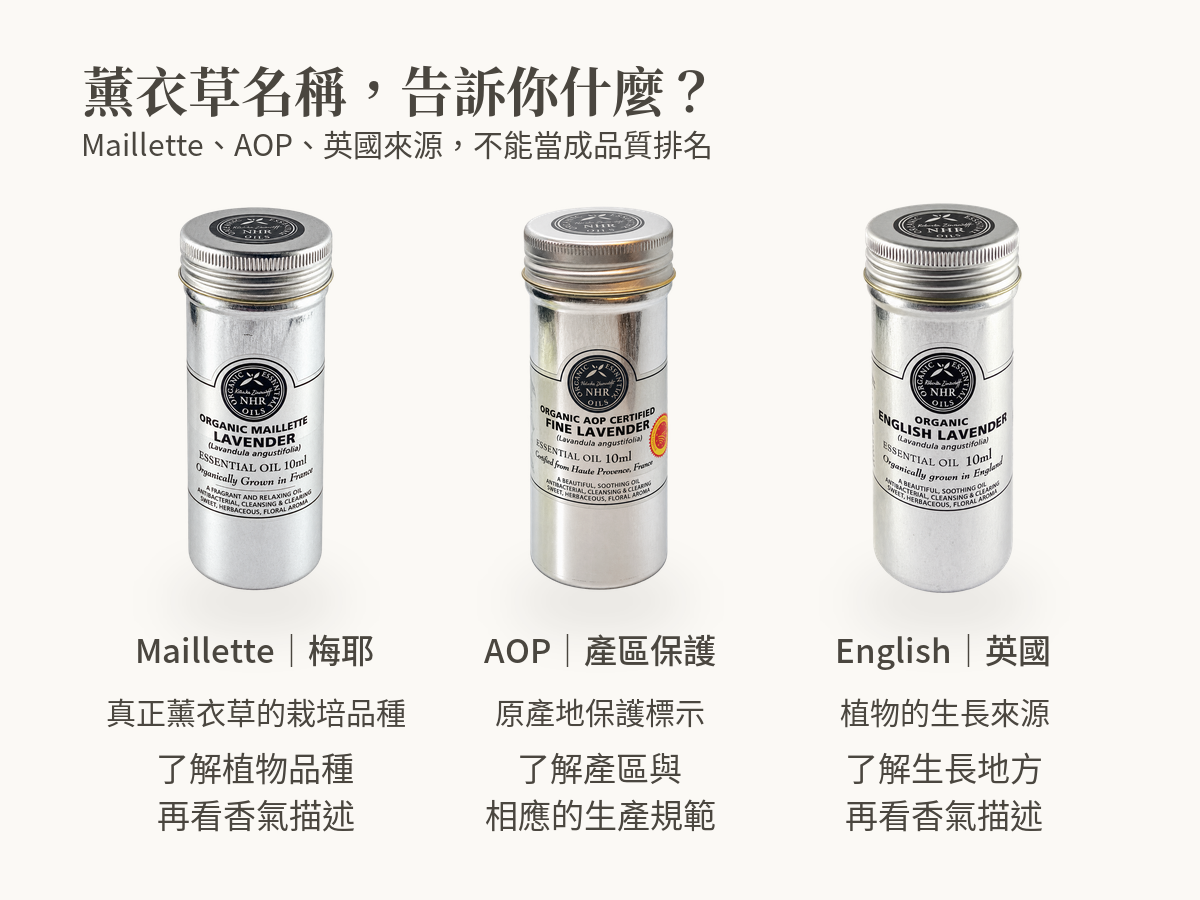 Maillette指品種、AOP指原產地保護、English指英國來源,三款名稱不是品質排名